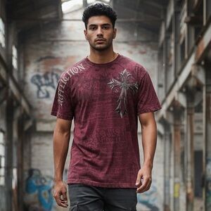Affliction Men’s Burgundy Graphic Cross Tee XL